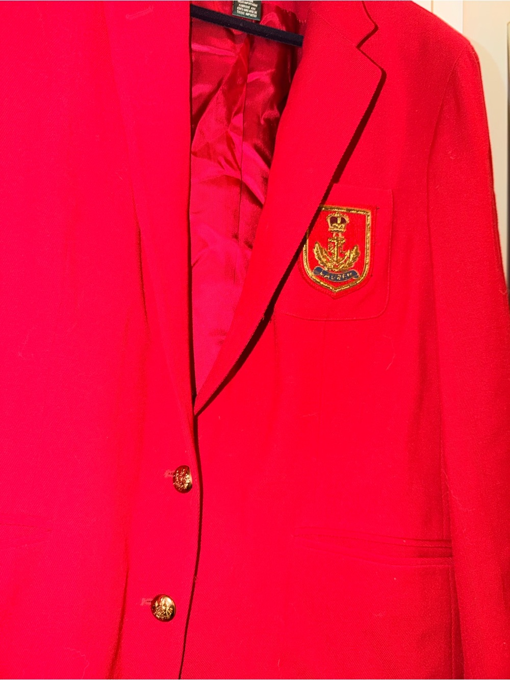 Vintage Ralph Lauren Red Embroidered Crest Blazer with Gold Buttons - Picture 8 of 10